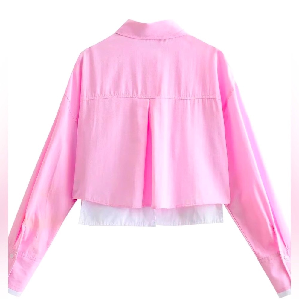 ZARA CROP OXFORD SHIRT, striped pastel pink - Picture 8 of 16